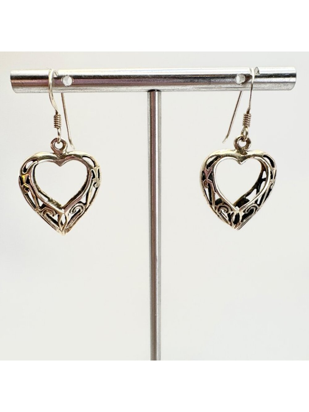 Open Heart Sterling Silver 925 Dangle Earrings Size 1.5" Length